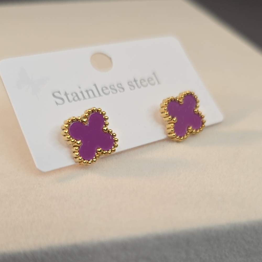 Purple and Gold Stainless Steel Earrings - Picture 7 of 8